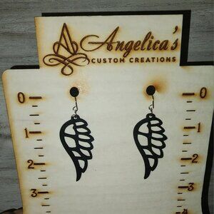 Black Boho Angel Wing Wood Drop Earrings